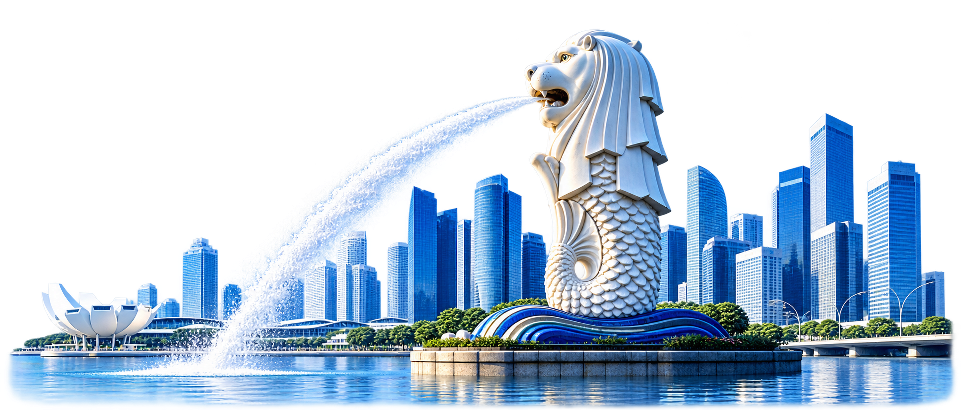 Singapore Merlion with city skyline